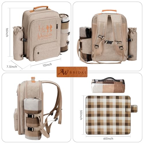 24L Insulated Picnic Basket Leak Proof Picnic Backpack for 2, Light Brown Camping Gifts, Cool Bridal Shower Gifts for Bride & Groom, Mr & Mrs, Anniversary Engagement Wedding for Newly Engaged Couples