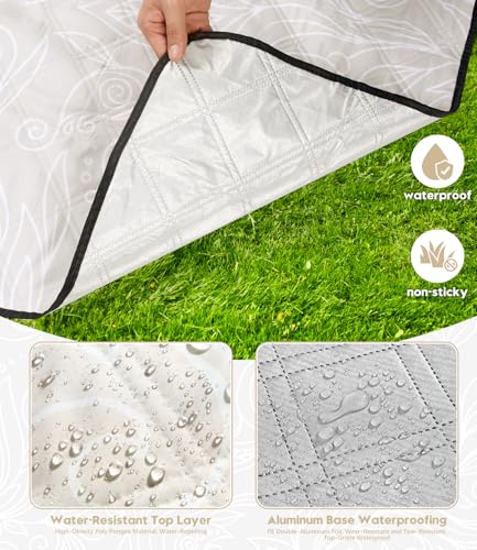 DEWUR Picnic Blankets 79"x79" Extra Large Outdoor Blanket Beach Blanket Waterproof SandProof Picnic Mat Washable Foldable Portable for Grass Lawn Beach Camping - color: Khaki Leaves