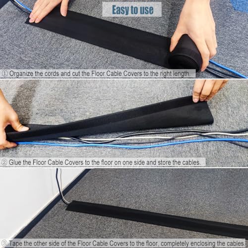 Floor Cable Covers,10 Feet Cord Cover Wire Protector Cable Cover Wire Storage Cover Used to Protect The Cable and Prevent Tripping Over The Cords - color: 10 Feet-Black