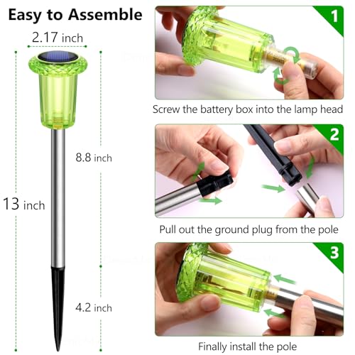 DenicMic Solar Lights Outdoor 10 Pack Waterproof Green LED Stainless Steel Stake Outside Lights for Yard Pathway Garden Driveway Walkway Landscape Path Lighting - color: Green 10Pack