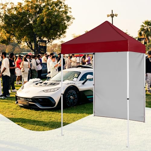 5x5 Pop Up Canopy Tent with One Sidewall, Instant Portable Beach Canopy, Outdoor Tent with Carry Bag for Camping, Sports, Tailgating, Events, Burgundy - color: Burgundy, size: With One Wall
