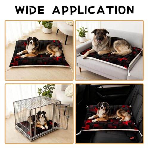 Nttopship Dog Cat Bed Mat Ultra Soft Fluffy Pet Bed Washable Fashion Dog Crate Beds Comfy Comfy Pet Sleeping Pad Suitable for Pet Raised Bed(30"x26",Red Black) - color: Red Black, size: Medium