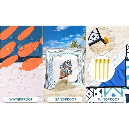 HIHOHO Beach Blanket Waterproof Sandproof Extra Large Beach Mat 79" X 83"/120"x108"for 1-8 Adults Quick Drying Durable Outdoor Picnic Mat for Beach Travel Camping Hiking - color: Colorful Spiral Conch - Lace Pattern, size: 79" X 83"（1~3 person）