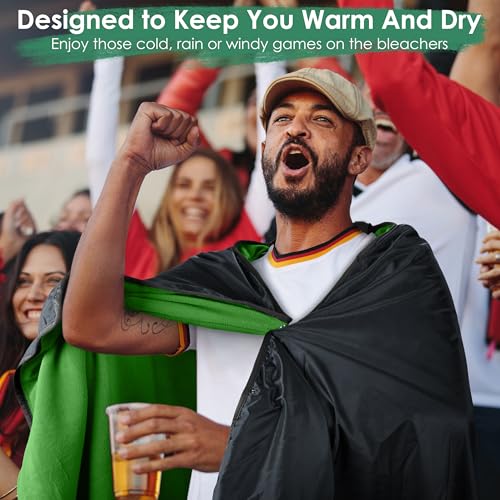 Catalonia Waterproof Stadium Blanket, Windproof Wearable Poncho for Football Sideline & Sports Events for Fans, Portable, Durable Outdoor Blanket for Camping & Tailgating - color: Black / Green