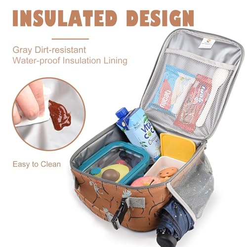 CaCTOUR Lunch Box Kids,Premium Insulated Lunch Bag for Girls Boys,Soft Bag Mini Cooler Back to School Thermal Reusable Lunch Bag for Work School Picnic （Brown Dino - color: C- B Dino