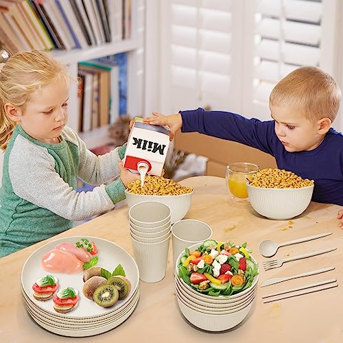 Wheat Straw Dinnerware Sets -DAPIPIK 42 Piece Unbreakable Dinnerware Sets for 6, Kitchen Plates and Bowls Set, Lightweight Camping Plates Cups and Bowls Set.Dishwasher Microwave Safe Dinnerware - color: Beige