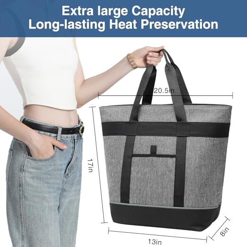 Insulated Cooler Bag Reusable Grocery Tote Bags Transport Large Lunch Box for Women - color: Gray-activity