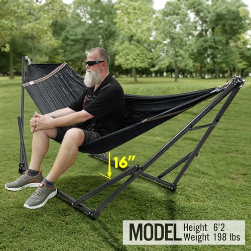 Tranquillo Universal Hammock Stand 600 lbs Capacity, Instant 20s Foldable, 3-Year Warranty Hammock with Stand, 2 Person Camping Revolutionary Portable No Screws, Premium Hammocks, Black - color: 1. Black
