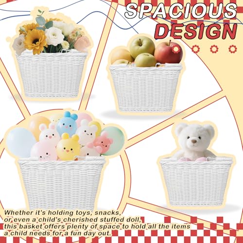 Wicker Picnic Basket for Kids, Small Woven Rattan Basket with Handles White Garden Harvest Hamper Basket Empty for Storage Toy Flower Wedding - color: White