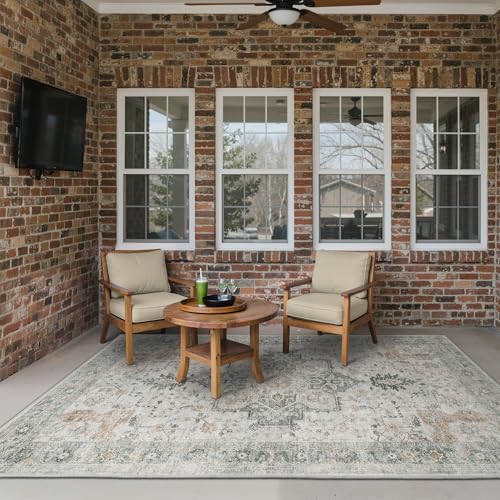 GENIMO Outdoor & Indoor Area Rug 5'x8', Waterproof, Non-Shedding, Easy Cleaning, Boho Mat for Patio, Living Room, Balcony, Dining Room, RV, Deck, Bedroom, Camping, Outside Carpet,Light Grey Brown - color: Light Grey Brown, size: 5' x 8' (Rectangular)