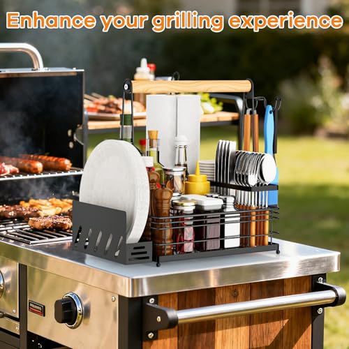 JBBTOOL Grill Caddy, BBQ Caddy with Paper Towel Holder & Utensil Holder, Picnic Caddy Organizer for Outdoor Cooking, Camping Essentials, Tailgating, Camping Must-Have for Patio, RV, Camper - style: Grill Caddy B