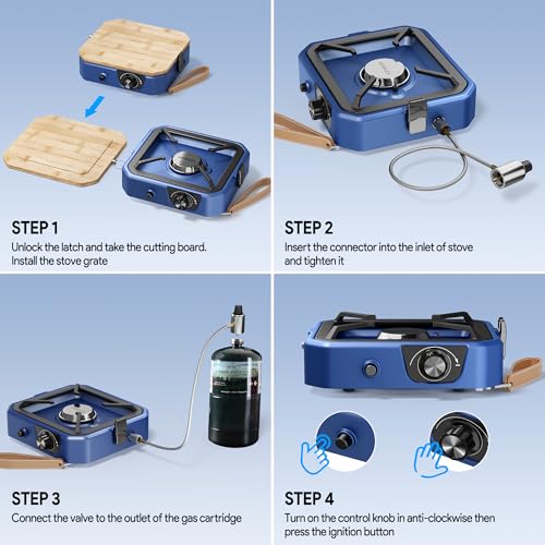 304 Stainless 2 Burner Propane Camping Stove with Griddle,Portable Floding Propane Camp Stoves with 24000BTU,Compatible with Grill Pan,Kettles & Cookware