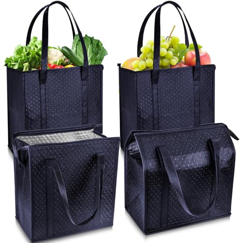 Insulated Grocery Bags, Reusable Insulated Bag, Portable Cooler Bags for Shopping Food Travel Beach Camping (4 Pack) - color: Navy Blue