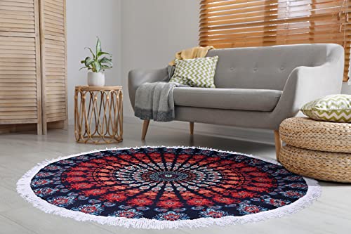 Benefeet Sox Beach Towel Large Round Mandala Pool Towels Tassels Microfiber Quick Dry Beach Blanket Throw Bohemian Roundie Swim Pool Circle Towel, 59 Inches - color: Mandala, Blue Orange