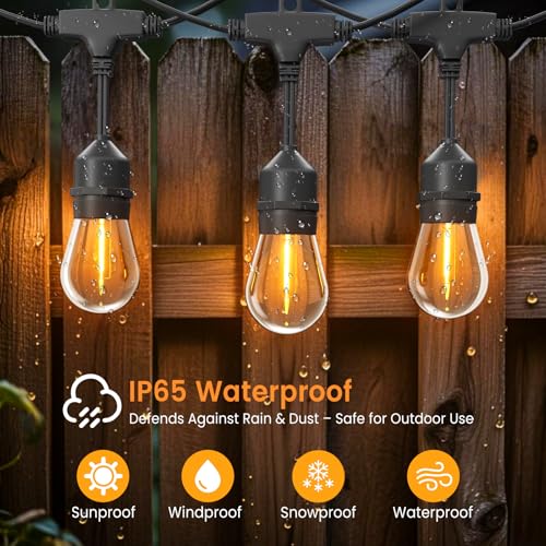 96ft Outdoor String Lights with Remote & Dimmer,48+4 Commercial Grade IP65 Waterproof Bulbs, 2700K Warm White,3 Lighting Modes & Timer,Includes 50 Cable Ties for Patio,Garden, Party（48FT*2） - size: 96FT with 48+4Bulbs(48FT*2)