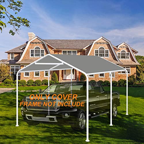 Thanaddo 10 x 20 Ft Carport Replacement Canopy Cover Garage Top Tent Shelter Tarp with Free 44 Ball Bungee Cords,Grey(Only Cover, Frame Not Include) - size: 10x20 grey