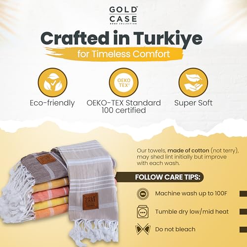 GOLD CASE HOME COLLECTION Lycia Original Turkish Hand Towels by Gold CASE-Set of 6-20x40'' 100% Cotton Decorative Bathroom & Kitchen for Hand,Face,Hair,SPA,Gym,Tea and Dishcloth,Tones of Yellow - color: Tones of Yellow, style: Hand Towel Set