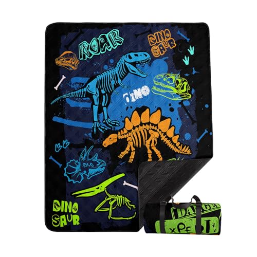 Outdoor Picnic Blanket Portable Ultrasonic Waterproof Picnic Dinosaur Theme Cartoon Printed Camping Beach Mat for Sand and Wet Grass Hiking (Dinosaur L - color: Dinosaur, size: Extra Long - 78"x78"