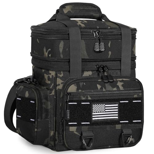 TENKIST Expandable Tactical Lunch Box, Large Insulated Lunch Cooler Bag Heavy Duty Leakproof Lunch Pail for Men Adults Work Office Outdoor Picnic Trips,16L,Black-Camo - color: B-Black Camo, size: 16L