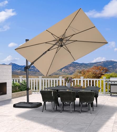 PURPLE LEAF 6.5' X 10' Left-right Tilt Patio Umbrella Outdoor Cantilever Swivel Rectangle Umbrella Aluminum Offset Umbrella with 360-degree Rotation for Garden Deck Pool Patio Beige - color: Beige, size: 6.5' X 10', style: Left-right Tilt