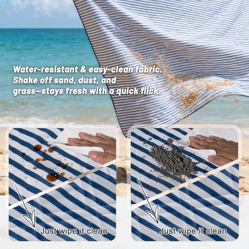 Large Waterproof Picnic Blanket 80"x80" – Extra Large Outdoor Mat for Beach, Park, Grass, Lawn, Camping, Sandproof & Portable, Foldable Rug, Wedding Registry Gift for Family & Travel - color: Chatham Blue Pinstripe