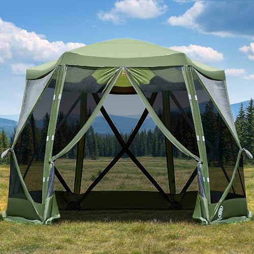 EVER ADVANCED Pop up Screen House Tent for Camping 11.5 x 9.8 ft, Instant Screened Gazebo Canopy with Netting, Portable Shelter Enclosure for Outdoor, Backyard - color: Army Green