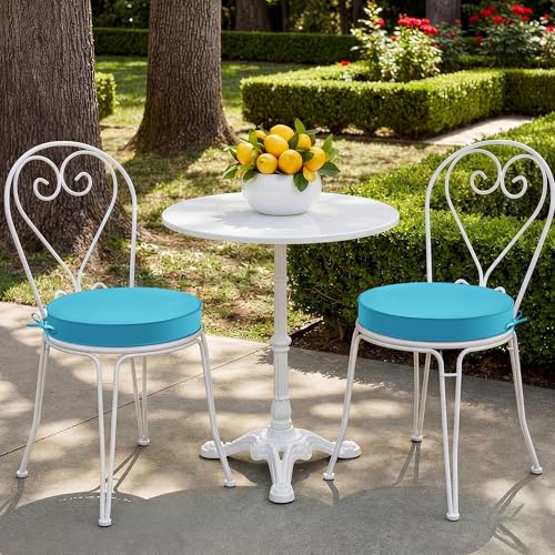 Summsun Outdoor Bistro Chair Cushions Set of 2, 15" D x 3" H Round Chair Cushions Waterproof and Fade Resistant Chair Cushion Pads with Non-Slip Ties and Removable Covers for Garden, Teal - color: Teal, size: 15x3 Inch (Round)-2p
