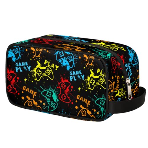 Kids Travel Toiletry Bag - Waterproof Hanging Cosmetic Hygiene Bags for Boys Men - Video Game Large Shave Kit for Toiletries Accessories Bathroom Stuff - color: Video Game