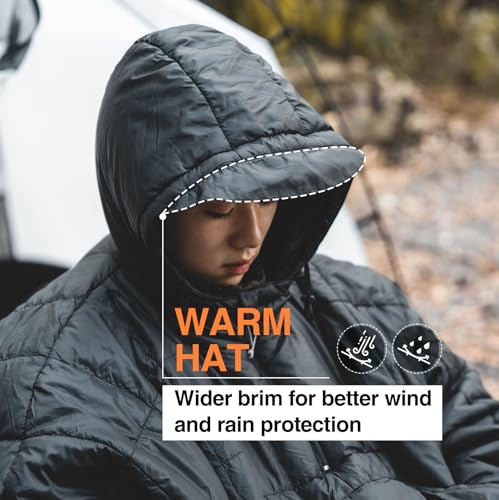 ONETIGRIS Camping Blanket Poncho with with Recycled Synthetic Insulation,Wearable Hoodie Blanket | Ultralight Water-Resistant Warm Camping Blanket for Outdoor, Hiking, Stadium - color: 2pcs-black