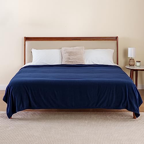 Berkshire Blanket Microfleece Queen Size Bed Blanket Navy, Lightweight Soft Breathable Plush Micro Fleece Blanket for Bed Couch Sofa, 90x90 Inches - color: Navy, size: Full/Queen