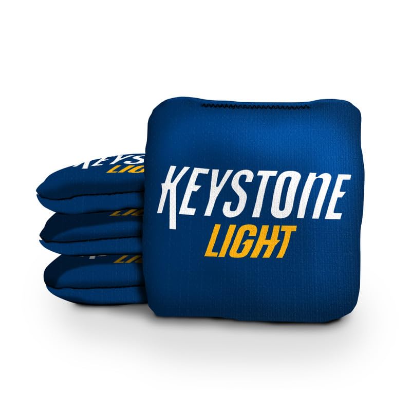 Slick Woody's Official Brand Beer + American Flag Cornhole Bags – Resin-Filled Tournament Performance with Dual Sided Professional Use Fabric- Set of 4 - color: Keystone Light Blue