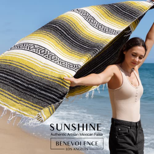 Benevolence LA Authentic Handwoven Mexican Blanket | Yoga Blankets, Outdoor, Picnic, Beach, Camping | Equestrian Saddle | Serape 50x70 inches - Sunshine, Pack of 1 - color: Sunshine