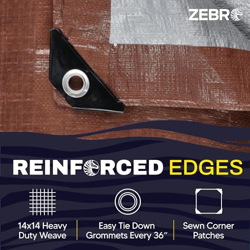 10' x 20' Brown/Silver Heavy Duty Tarp with Grommets Reinforced - 10 Mil Thick - Double Sided Plastic Waterproof Tarps - Large Tarpaulin Cover for Outdoor Camping Tent Tarp RV Roof Rain - Zebro - color: Brown/Silver, size: 10' x 20'