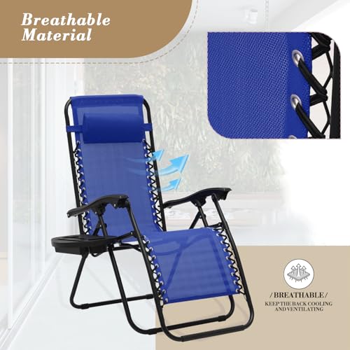Athena Collection Zero Gravity Outdoor Lounge Chair Set of 2 with Side Table, 25" Width Pool Lounge Lawn Chairs Reclining with Cup Holder, Outdoor Chaise for Beach Patio Backyard Outside, Blue - color: Blue, style: 25" Width
