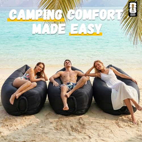 MESUCA FIFA World Cup 2026 Edition Inflatable Sun Lounger, Air Sofa, Blow Up Couch, 210T Polyester Inflatable Camping Chair is Ideal for Backyard, Beach, Travel, Picnics and Music Festivals Black - color: Black