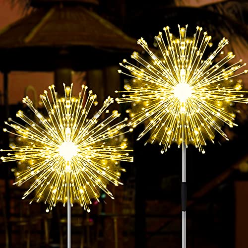 JJGoo Solar Firework Lights, 2 Pack 180 LEDs 2 Lighting Modes Solar Lights Outdoor Waterproof for Garden Patio Walkway Pathway Party Wedding Christmas Decorative - Warm White - color: Warm White, size: 2 Pack 180 LEDs