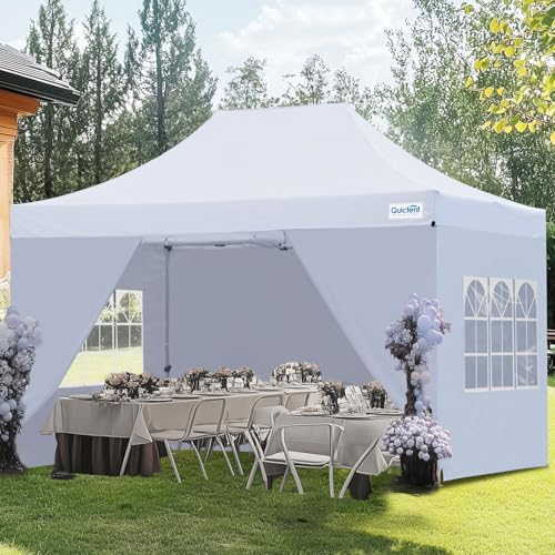 Quictent 10x15 Heavy Duty Pop Up Canopy Tent with Sidewalls, Hexagonal Legs- Commercial Instant Shelter with 3-Year Frame Warranty, 800D Waterproof Oxford Fabric for Weddings, Events, Outdoor Markets - color: White, size: 10x15ft