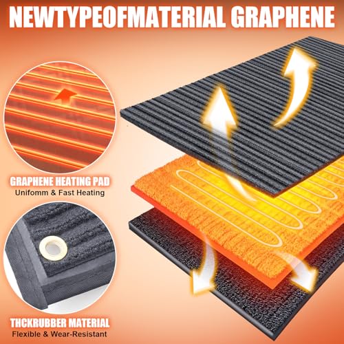 Baquler Heated Snow Melting Mats Winter Heated Outdoor Mats No Slip Melts up to 3 Inch/h Connection with 9.84 ft Power Cord for Snow Removal Stair Step Driveway Walkway(Classic,20 x 30 Inch,Grey)