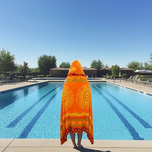 COTTON CRAFT Hooded Beach Towel - Oversized XXL 35x84 Towel with Hood for Adults - The Big Kahuna 7 Foot Extra Large Beach Blanket Towel - Big & Tall Soft 100% Cotton Velour - Sunshine Orange Yellow - color: Sunshine Orange Yellow, size: 1 Pack - 35x84 Ho