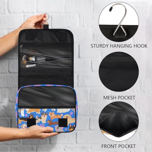Lovely Dogs Pattern Kids Toiletry Bag for Boys, Waterproof Travel Shaving Organizer with Hanging Hook, Portable Dopp Kit Cosmetic Bag for School Sports Camping Trips - color: Lovely Dogs Pattern