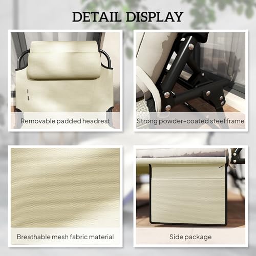 Outsunny Folding Chaise Lounge with 4-Level Reclining Back, Outdoor Tanning Chair with Cushion, Outdoor Lounge Chair with Breathable Mesh Fabric, Side Pocket, Headrest, Beige - color: Beige