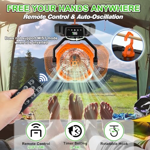 Portable Misting Fan, 20000mAh Rechargeable Camping Fan with 360mL Water Tank & LED Lantern, 5 Speed Wind Battery Powered Protable with Mist For Patios, Camping, Travel, Beach - size: 20000mah-misting