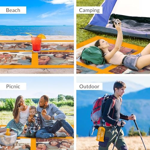 Personalized Beach Blanket Waterproof Sandproof - Custom Picnic Blanket Gift with Photo - Pictures Beach Mat with Portable Bag, 4 Corner Pockets & Stakes for Adult, Beach Festival,Family Travel - color: Color2