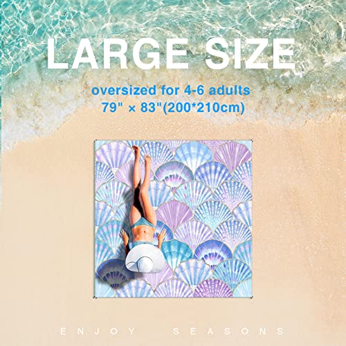Sandproof Waterproof Beach Mat, 79" x 83", Ocean Blue, 100% Polyester, Fits 4-6 Persons, Portable Camping Blanket for Travel, Camping, Hiking, Picnic - color: Purple Shell