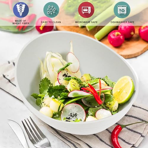 Wrova Wheat Straw Bowls Set of 2 with Textured Pattern,Unbreakable Large Salad Bowls,Plastic Bowls Dishwasher & Microwave,Sturdy and Stackable Kitchen Bowl Sets for Serving,Oatmeal.White - color: White, size: 2 Pack