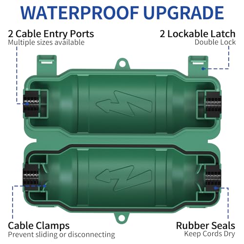 6 Pack Outdoor Extension Cord Safety Cover with Waterproof Seal IP54 Water-Resistant, Weatherproof Electrical Connection Box with 2 Latches, Plug, Socket, Holiday Decoration Light, Green - color: Green, size: 6 Pack