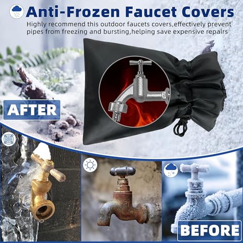 Outdoor Faucet Covers for Winter Freeze Protection 4 Pack Reusable Garden Faucet Cover Socks for Various Faucet Water Spigot Pipe Hose Bib,Waterproof Insulated Anti-Freeze Covers-Drawstring - style: Drawstring