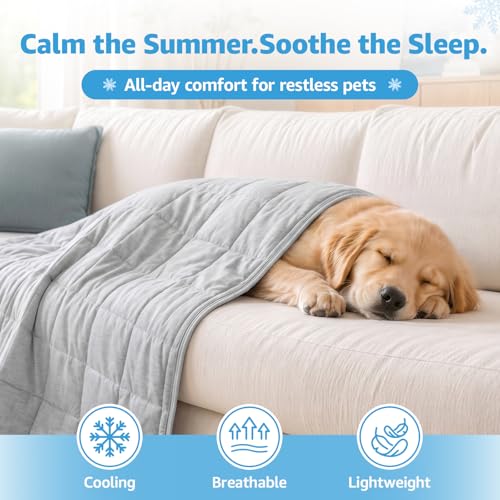 Dog Cooling Blanket, 0.4 Q-MAX Cooling Blanket For Large Dogs Washable, Cool To Touch Dog Blankets For Bed Cover, Soft Lightweight Cooling Dog Blanket Help Your Pet Sleep Well In Summer (48"×62"/Grey) - color: Grey, size: 48" X 62"