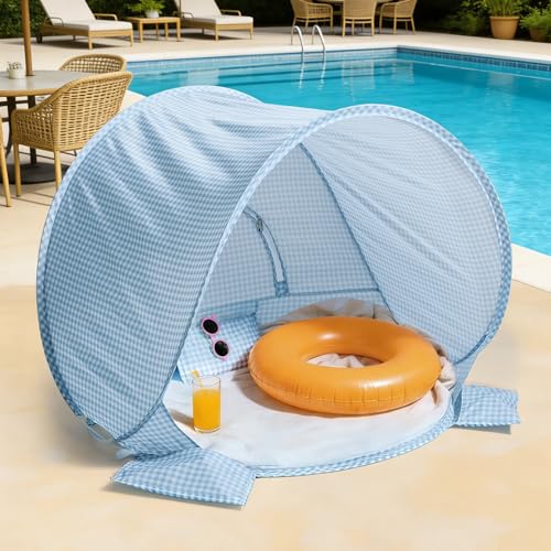 Tiny Land Baby Beach Tent – Pop Up Baby Tent with UV Protection, Portable Baby Beach Essentials, 35.4"x27.6"x31.5" Sun Shelter for Infants, Baby Summer Outdoor Use (Light Blue Gingham) - color: Light Blue Gingham