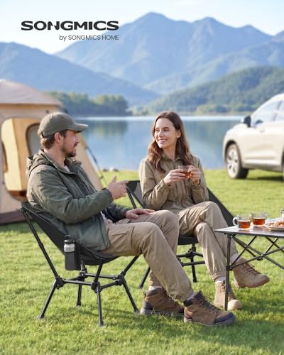SONGMICS Camping Chair, Lightweight Folding Beach Chair, Adjustable Height, Steel Frame, Portable for Outdoor Travel - color: Black, style: Lowback (18.9"D x 22"W x 27.1"H）